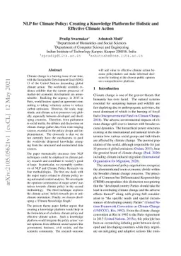 NLP for Climate Policy: Creating a Knowledge Platform for Holistic and
  Effective Climate Action