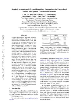 Stacked Acoustic-and-Textual Encoding: Integrating the Pre-trained
  Models into Speech Translation Encoders