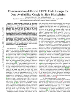 Communication-Efficient LDPC Code Design for Data Availability Oracle in
  Side Blockchains