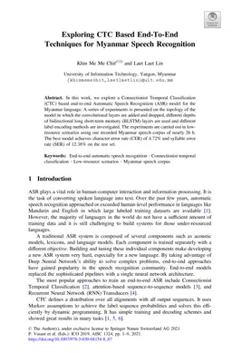 Exploring CTC Based End-to-End Techniques for Myanmar Speech Recognition