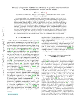 Memory compression and thermal efficiency of quantum implementations of
  non-deterministic hidden Markov models
