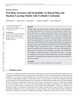 Providing Assurance and Scrutability on Shared Data and Machine Learning
  Models with Verifiable Credentials