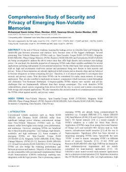 Comprehensive Study of Security and Privacy of Emerging Non-Volatile
  Memories