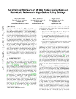 An Empirical Comparison of Bias Reduction Methods on Real-World Problems
  in High-Stakes Policy Settings