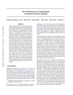 Not All Memories are Created Equal: Learning to Forget by Expiring