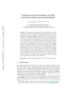 Verification of Size Invariance in DNN Activations using Concept
  Embeddings