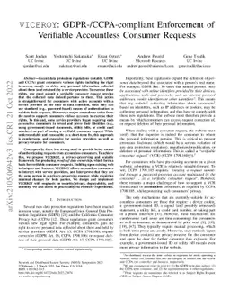 VICEROY: GDPR-/CCPA-compliant Enforcement of Verifiable Accountless
  Consumer Requests