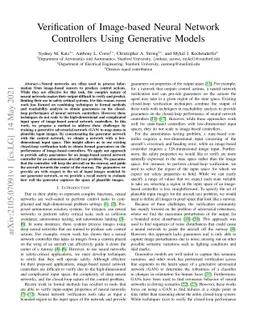 Verification of Image-based Neural Network Controllers Using Generative
  Models