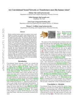Are Convolutional Neural Networks or Transformers more like human
  vision?