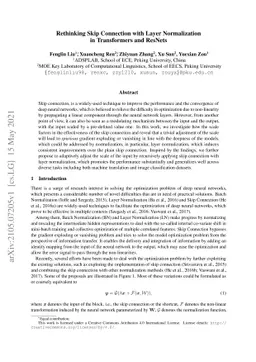 Rethinking Skip Connection with Layer Normalization in Transformers and
  ResNets