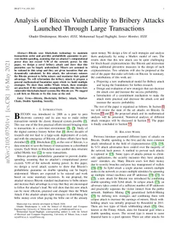 Analysis of Bitcoin Vulnerability to Bribery Attacks Launched Through
  Large Transactions