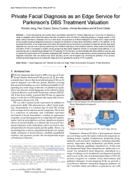 Private Facial Diagnosis as an Edge Service for Parkinson's DBS
  Treatment Valuation