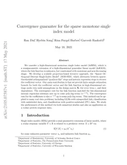 Convergence guarantee for the sparse monotone single index model