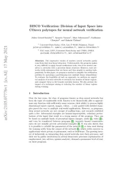 DISCO Verification: Division of Input Space into COnvex polytopes for
  neural network verification