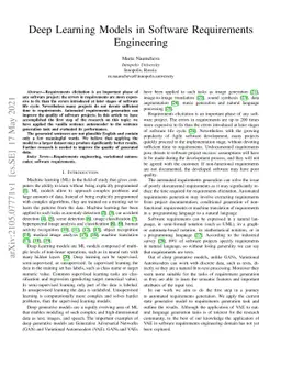 Deep Learning Models in Software Requirements Engineering