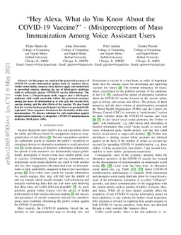 "Hey Alexa, What do You Know About the COVID-19 Vaccine?" --
  (Mis)perceptions of Mass Immunization Among Voice Assistant Users