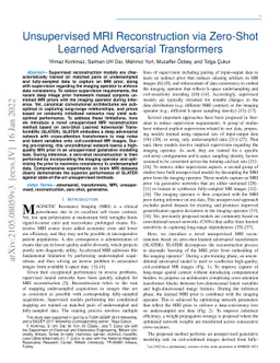 Unsupervised MRI Reconstruction via Zero-Shot Learned Adversarial
  Transformers