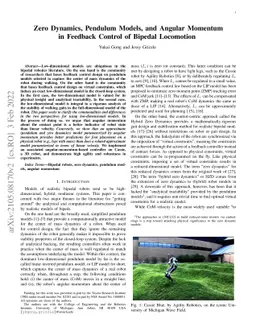 Zero Dynamics, Pendulum Models, and Angular Momentum in Feedback Control
  of Bipedal Locomotion