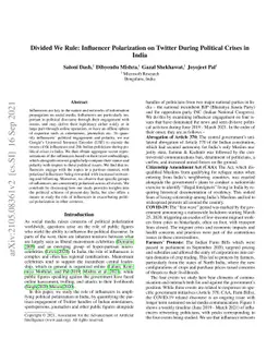 Divided We Rule: Influencer Polarization on Twitter During Political
  Crises in India