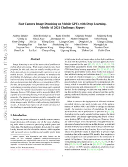 Fast Camera Image Denoising on Mobile GPUs with Deep Learning, Mobile AI
  2021 Challenge: Report