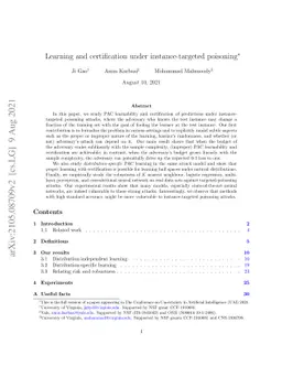 Learning and Certification under Instance-targeted Poisoning