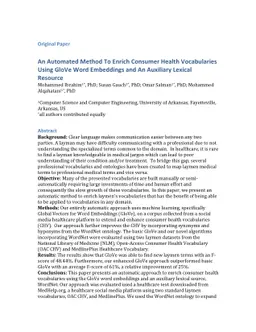 An Automated Method to Enrich Consumer Health Vocabularies Using GloVe
  Word Embeddings and An Auxiliary Lexical Resource