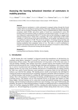 Assessing the Learning Behavioral Intention of Commuters in Mobility
  Practices