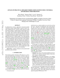 Attack on practical speaker verification system using universal
  adversarial perturbations