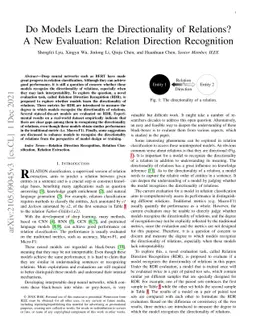 Do Models Learn the Directionality of Relations? A New Evaluation:
  Relation Direction Recognition