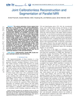 Joint Calibrationless Reconstruction and Segmentation of Parallel MRI