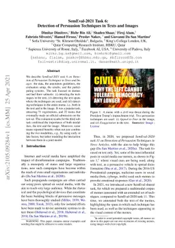 SemEval-2021 Task 6: Detection of Persuasion Techniques in Texts and
  Images