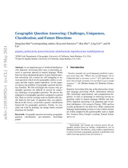 Geographic Question Answering: Challenges, Uniqueness, Classification,
  and Future Directions