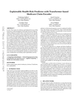 Explainable Health Risk Predictor with Transformer-based Medicare Claim
  Encoder