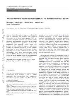 Physics-informed neural networks (PINNs) for fluid mechanics: A review