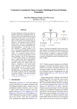 Contrastive Learning for Many-to-many Multilingual Neural Machine
  Translation