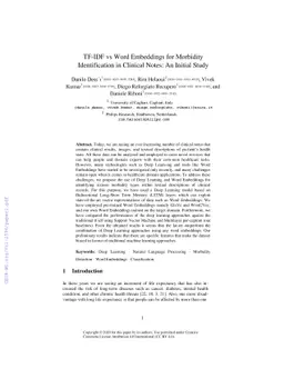 TF-IDF vs Word Embeddings for Morbidity Identification in Clinical
  Notes: An Initial Study