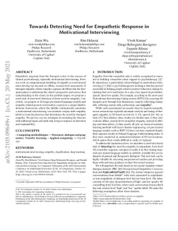 Towards Detecting Need for Empathetic Response in Motivational
  Interviewing