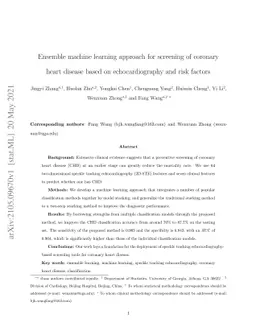 Ensemble machine learning approach for screening of coronary heart
  disease based on echocardiography and risk factors