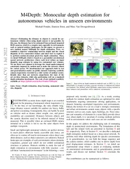 M4Depth: Monocular depth estimation for autonomous vehicles in unseen
  environments