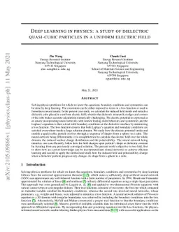 Deep learning in physics: a study of dielectric quasi-cubic particles in
  a uniform electric field