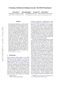 Evaluating Attribution in Dialogue Systems: The BEGIN Benchmark