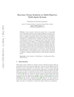 Run-time Norms Synthesis in Multi-Objective Multi-Agent Systems