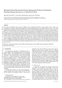 Blockchain-Based Decentralized Energy Management Platform for
  Residential Distributed Energy Resources in A Virtual Power Plant