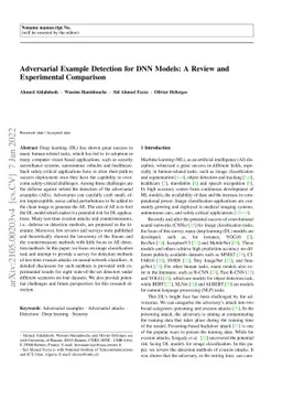 Adversarial Example Detection for DNN Models: A Review and Experimental
  Comparison