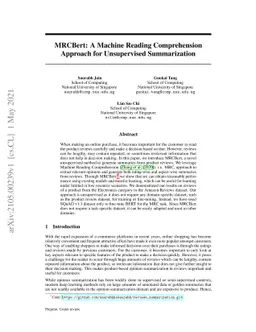 MRCBert: A Machine Reading ComprehensionApproach for Unsupervised
  Summarization