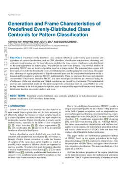 Generation and frame characteristics of predefined evenly-distributed
  class centroids for pattern classification