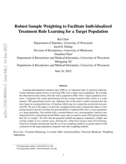 Robust Sample Weighting to Facilitate Individualized Treatment Rule
  Learning for a Target Population