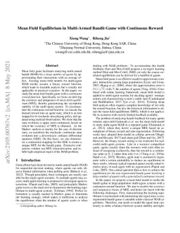 Mean Field Equilibrium in Multi-Armed Bandit Game with Continuous Reward