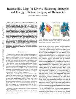 Reachability Map for Diverse Balancing Strategies and Energy Efficient
  Stepping of Humanoids