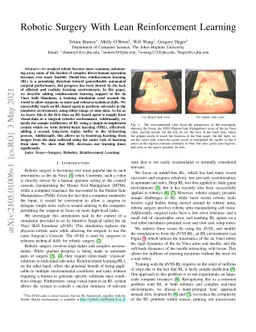 Robotic Surgery With Lean Reinforcement Learning
